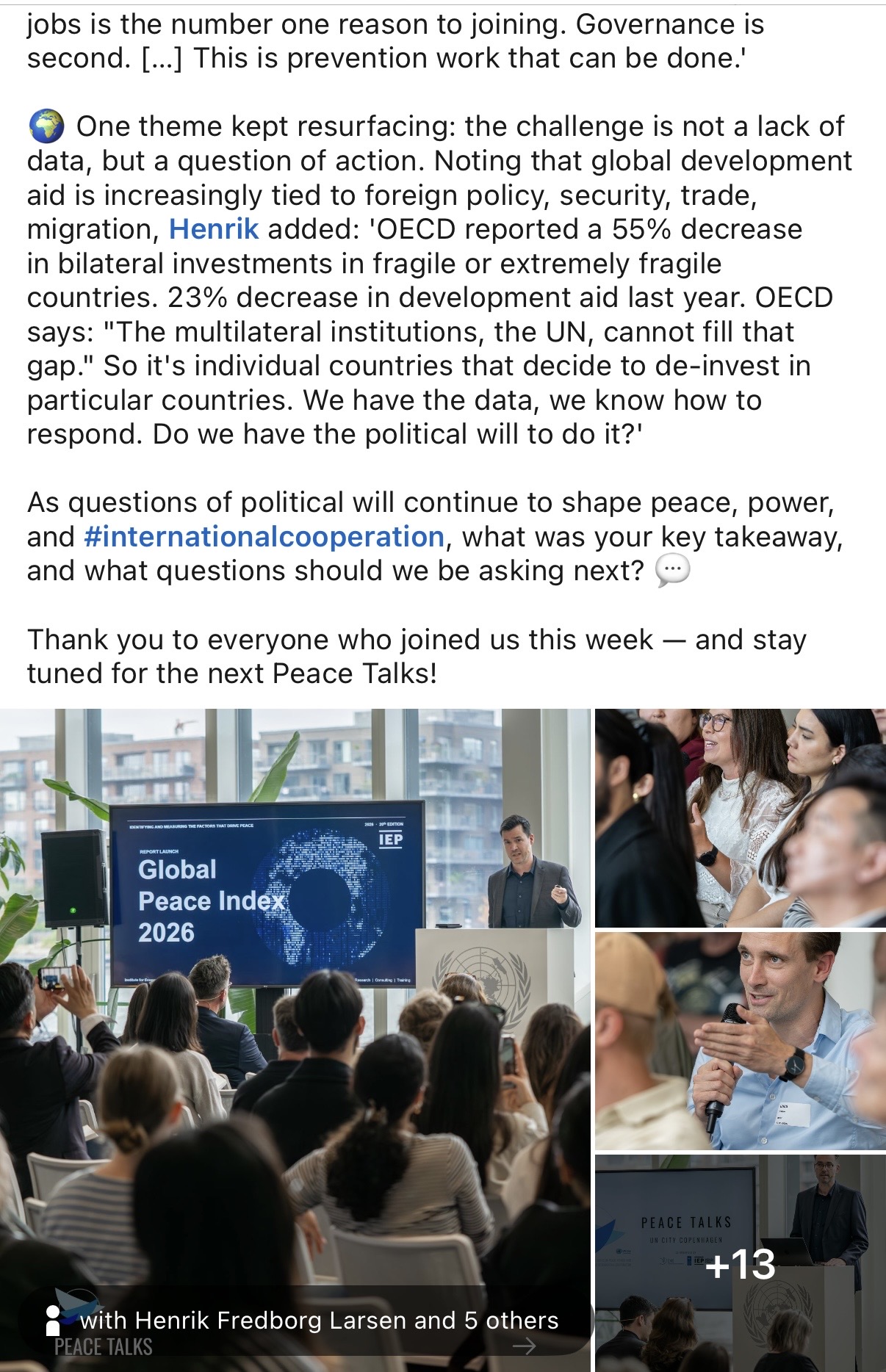 LinkedIn post about Peace Talks